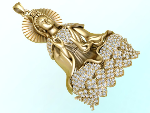 Guan Yin Pendant Necklace - Bodhisattva Goddess of Mercy Jewelry - N945033 3D Принт Модель