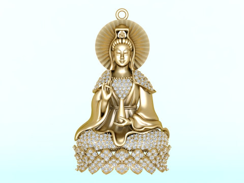 Guan Yin Pendant Necklace - Bodhisattva Goddess of Mercy Jewelry - N945033 3D Принт Модель