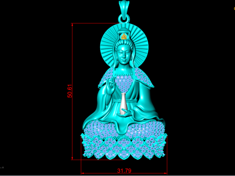 Guan Yin Pendant Necklace - Bodhisattva Goddess of Mercy Jewelry - N945033 3D Принт Модель