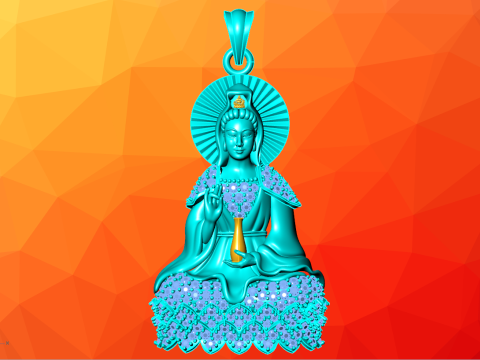 Guan Yin Pendant Necklace - Bodhisattva Goddess of Mercy Jewelry - N945125 3D Baskı Modeli