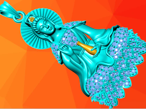 Guan Yin Pendant Necklace - Bodhisattva Goddess of Mercy Jewelry - N945125 3D Print Model