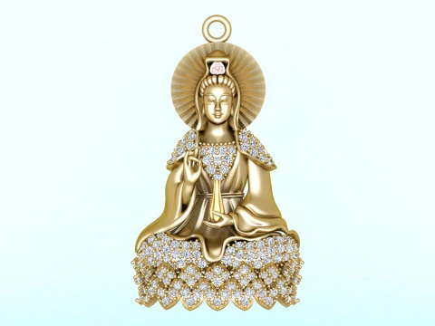 Guan Yin Pendant Necklace - Bodhisattva Goddess of Mercy Jewelry - N945125 3D Print Model