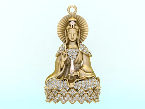 Guan Yin Pendant Necklace - Bodhisattva Goddess of Mercy Jewelry - N945125 3D Print Model