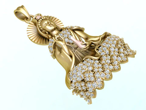 Guan Yin Pendant Necklace - Bodhisattva Goddess of Mercy Jewelry - N945125 3D Print Model