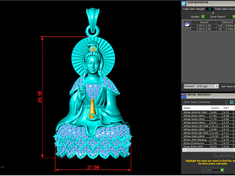 Guan Yin Pendant Necklace - Bodhisattva Goddess of Mercy Jewelry - N945125 3D Print Model