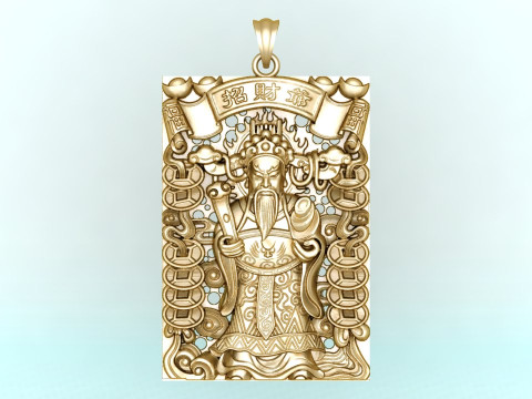 Caishen Pendant - God of Wealth Necklace - Amulet Feng Shui Jewelry - N954955 3D Принт Модель