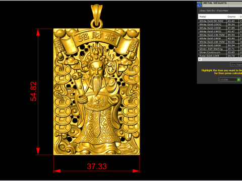 Caishen Pendant - God of Wealth Necklace - Amulet Feng Shui Jewelry - N954955 3D Принт Модель