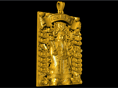 Caishen Pendant - God of Wealth Necklace - Amulet Feng Shui Jewelry - N954955 3D Принт Модель