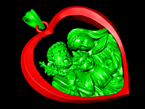 Pendentif Sainte Famille - Pendentif Famille Jésus - N810935 Modèles 3D en vedette
