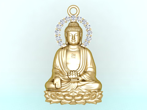 Amitabha Buddha Pendant - Adida Buddha Necklace - Buddhist Jewelry 3D Druckmodell