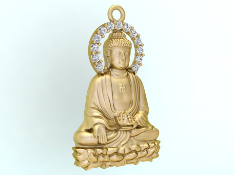 Amitabha Buddha Pendant - Adida Buddha Necklace - Buddhist Jewelry 3D Druckmodell