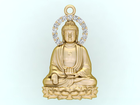 Amitabha Buddha Pendant - Adida Buddha Necklace - Buddhist Jewelry 3D Druckmodell