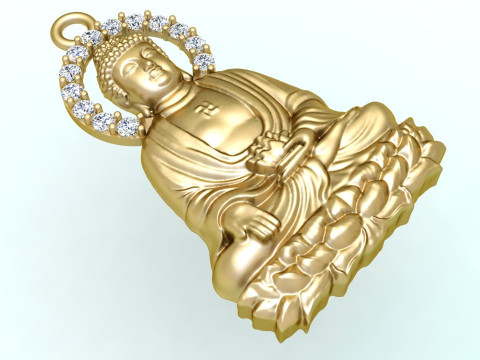 Amitabha Buddha Pendant - Adida Buddha Necklace - Buddhist Jewelry 3D Druckmodell