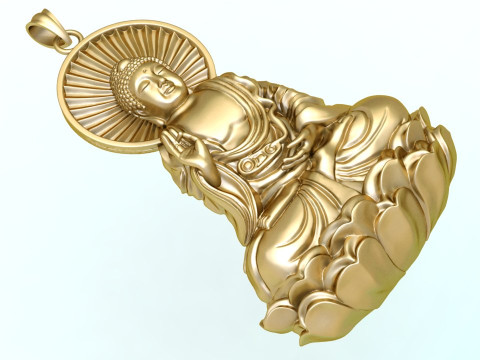 Amitabha Buddha Pendant - Adida Buddha Necklace - Buddhist Jewelry - N440 3D Druckmodell
