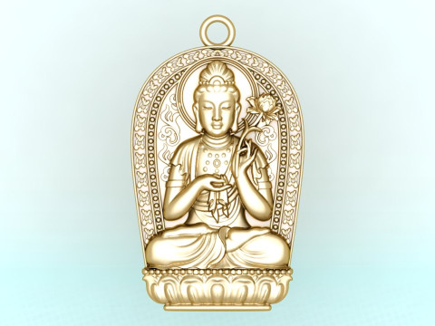 Mahasthamaprapta Bodhisattva Pendant - Buddhist Protection Jewelry - N911257 3D 打印模型
