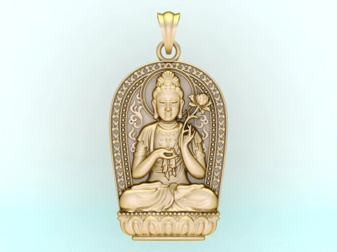 Mahasthamaprapta Bodhisattva Pendant - Buddhist Protection Jewelry - N911257 3D Print Model