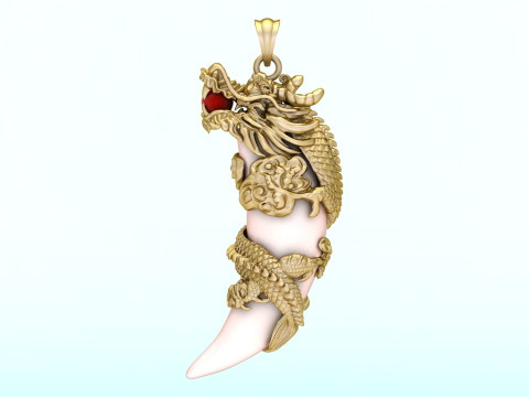 Dragon Wrapped Tiger Fang Pendant - N912420 3D Print Model