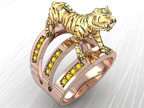Tiger Ring - Mens Ring - N913954 3Dプリントモデル