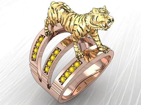 Tiger Ring - Mens Ring - N913954 3D Print Model