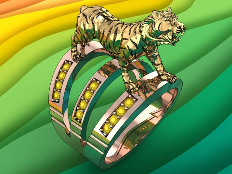 Tiger Ring - Mens Ring - N913954 3Dプリントモデル