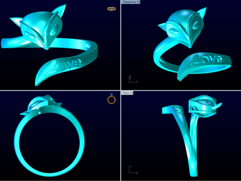 Fox ring - Womens ring - N914047 Model do druku 3D