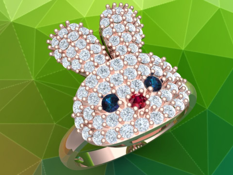 Rabbit ring - Womens ring - N133 3D Druckmodell