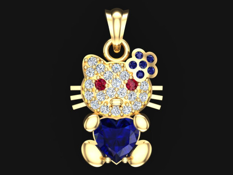 Kitty pendant - Hello kitty - Heart stone pendant - N27 Modelo de impresión 3D
