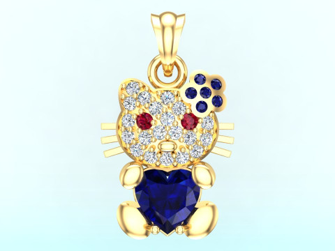 Kitty pendant - Hello kitty - Heart stone pendant - N27 Model Cetak 3D