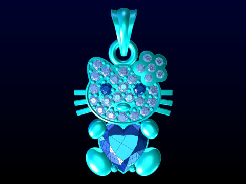 Kitty pendant - Hello kitty - Heart stone pendant - N27 Model Cetak 3D