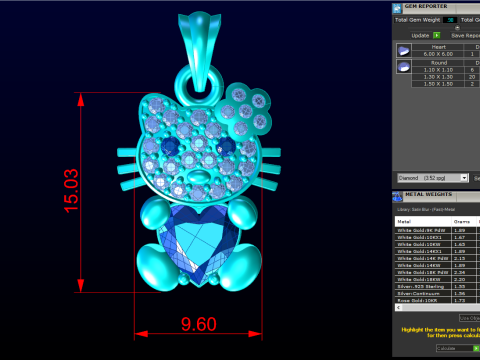 Kitty pendant - Hello kitty - Heart stone pendant - N27 Model Cetak 3D