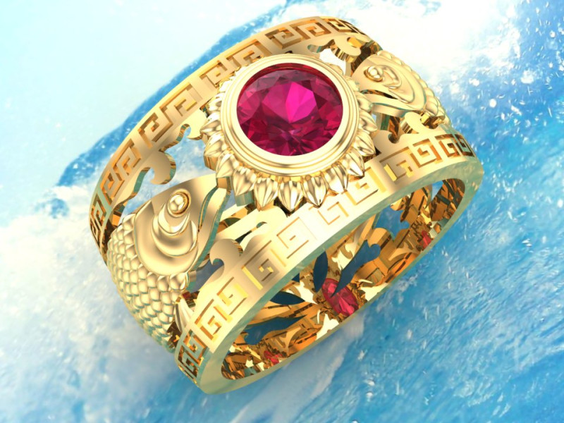 Arowana ring - Fish rings - Mens ring - N329 3D 프린트 모델 .c4d .max .obj .3ds .fbx .stl .blend