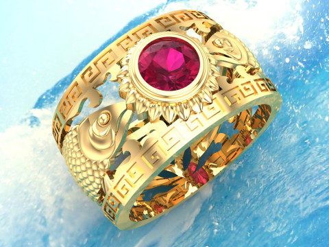 Arowana ring - Fish rings - Mens ring - N329 3D Druckmodell
