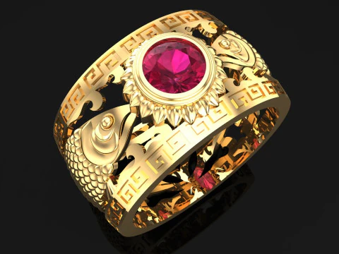 Arowana ring - Fish rings - Mens ring - N329 3D Print Model