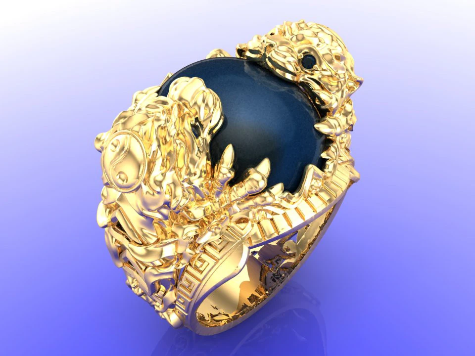 Tiger ring - Oval stone ring - N717 3D Print Model .c4d .max .obj .3ds .fbx .stl .blend