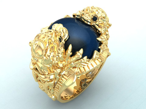 Tiger ring - Oval stone ring - N717 3Dプリントモデル