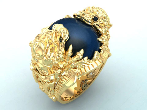 Tiger ring - Oval stone ring - N717 3D Print Model