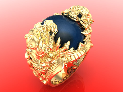 Tiger ring - Oval stone ring - N717 3Dプリントモデル
