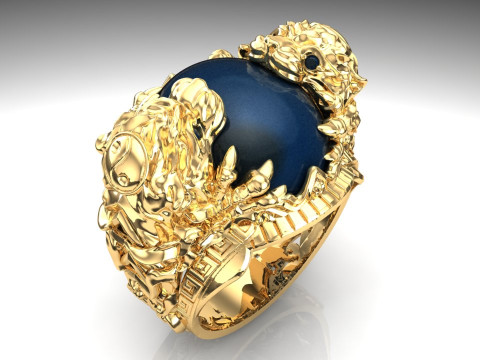 Tiger ring - Oval stone ring - N717 3Dプリントモデル