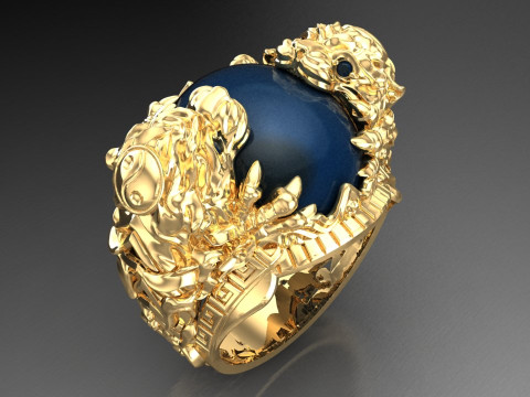 Tiger ring - Oval stone ring - N717 3Dプリントモデル