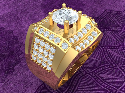 Diamond ring - Mens ring - N1148 3D 打印模型