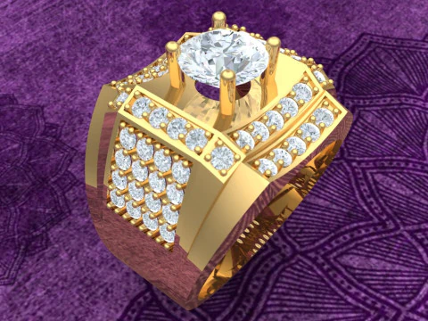 Diamond ring - Mens ring - N1148 3D Print Model