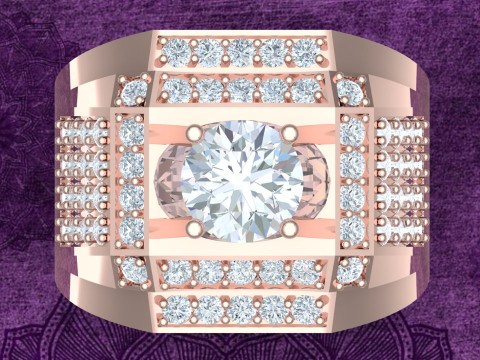 Diamond ring - Mens ring - N1148 3D 打印模型