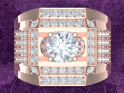 Diamond ring - Mens ring - N1148 3D Print Model