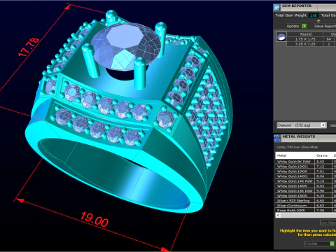 Diamond ring - Mens ring - N1148 3D Print Model