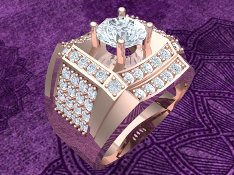 Diamond ring - Mens ring - N1148 3D 打印模型