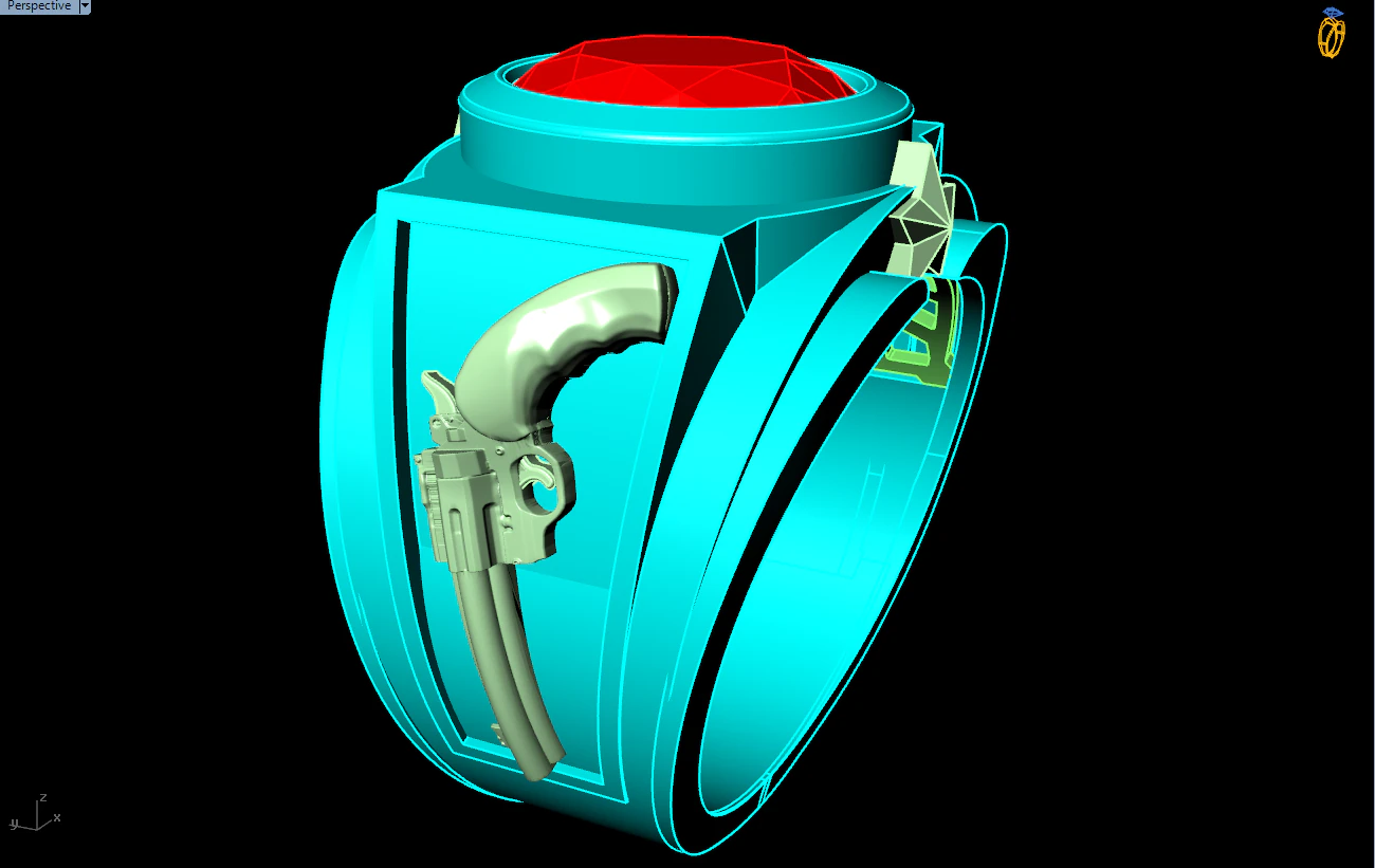Pistol ring - Mens ring - N96 3D Print Model .c4d .max .obj .3ds .fbx .stl .blend