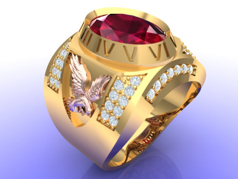 Eagle ring - Oval ring - Mens rings - N6 3D Baskı Modeli