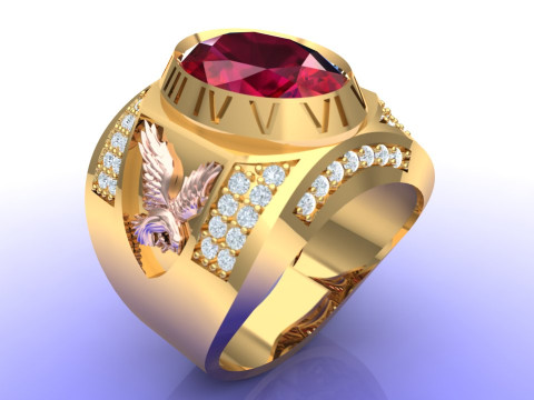 Eagle ring - Oval ring - Mens rings - N6 Model Cetak 3D