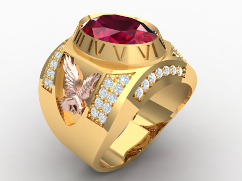 Eagle ring - Oval ring - Mens rings - N6 Model Cetak 3D