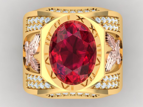 Eagle ring - Oval ring - Mens rings - N6 Model Cetak 3D
